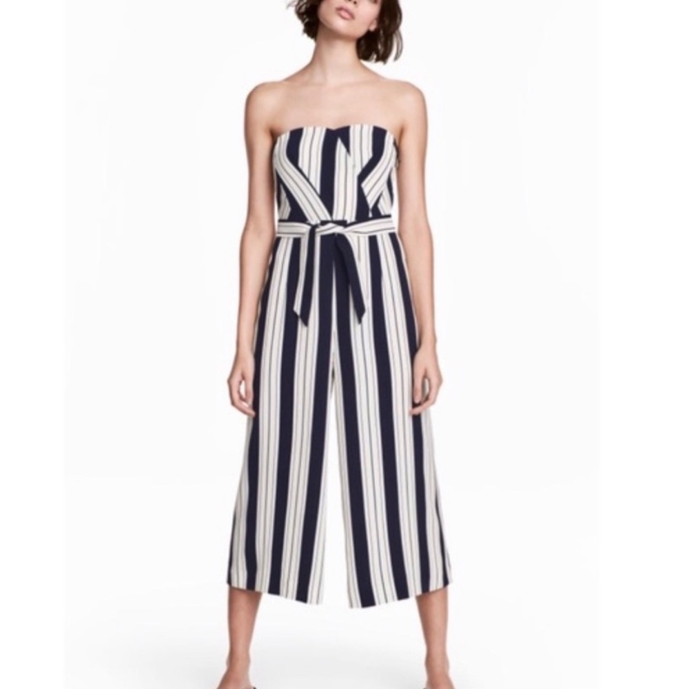HM Navy and White Striped Strapless Jumpsuit